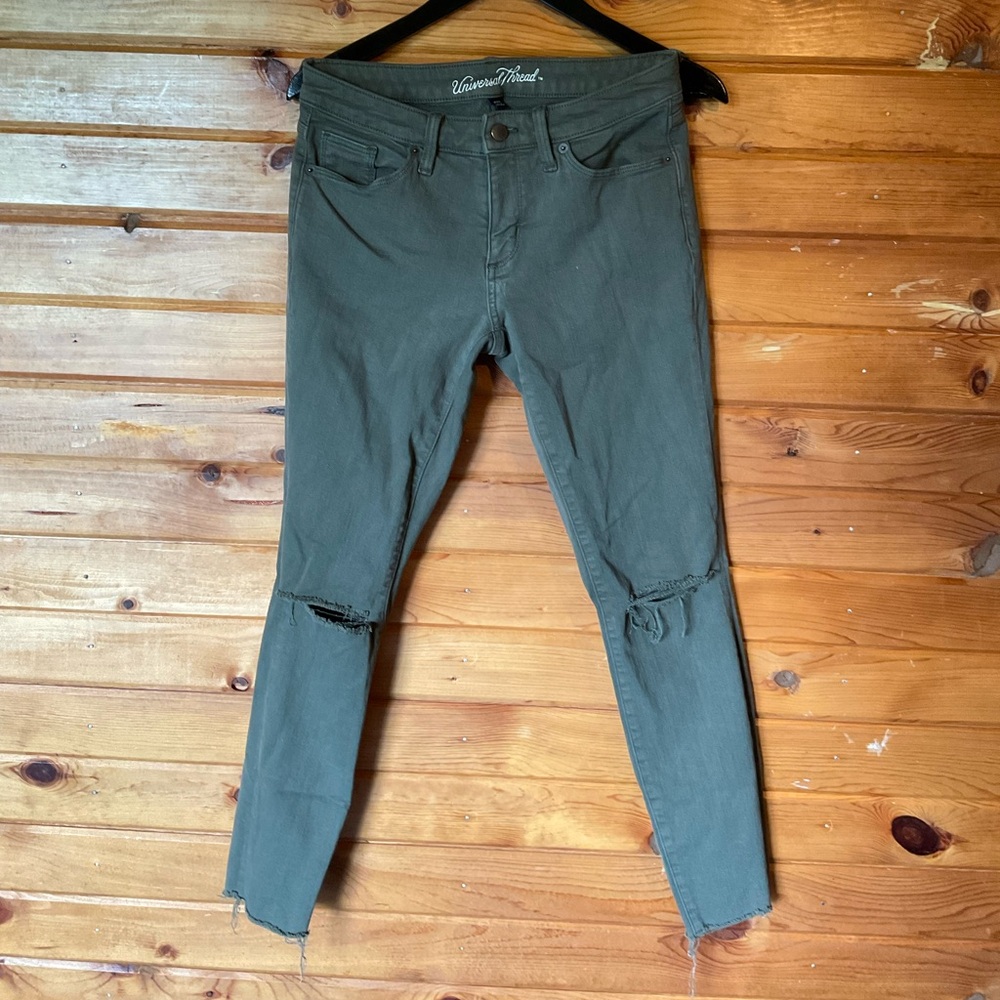 Universal Thread Green Skinny Jeans with Distressed Knees